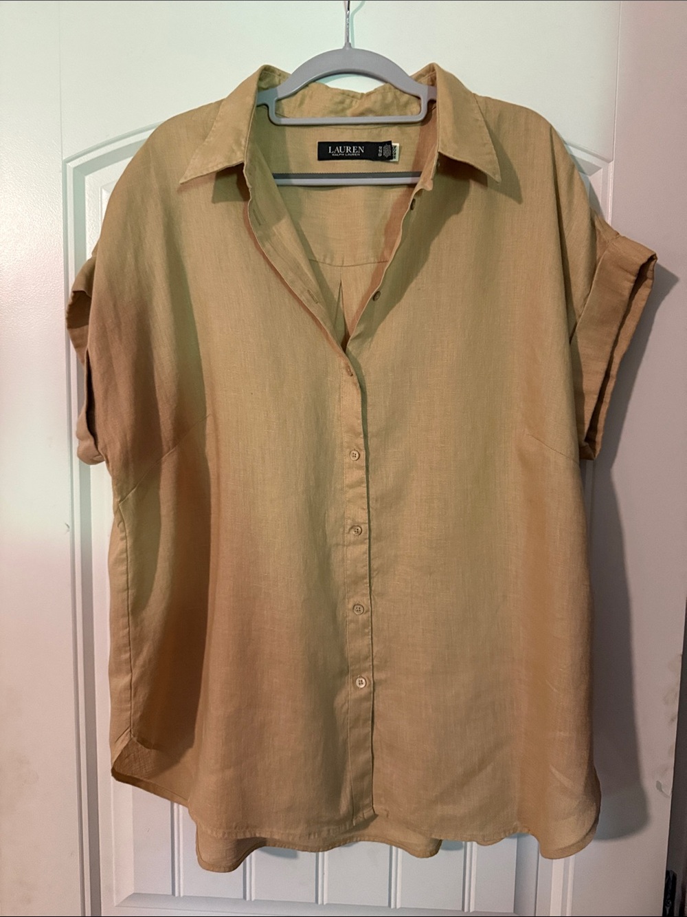 Lauren Ralph Lauren Light Beige Short Sleeve Button-Down Shirt